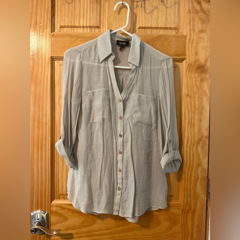 by & by Ivory Casual Button Down Shirt with Rolled Sleeves